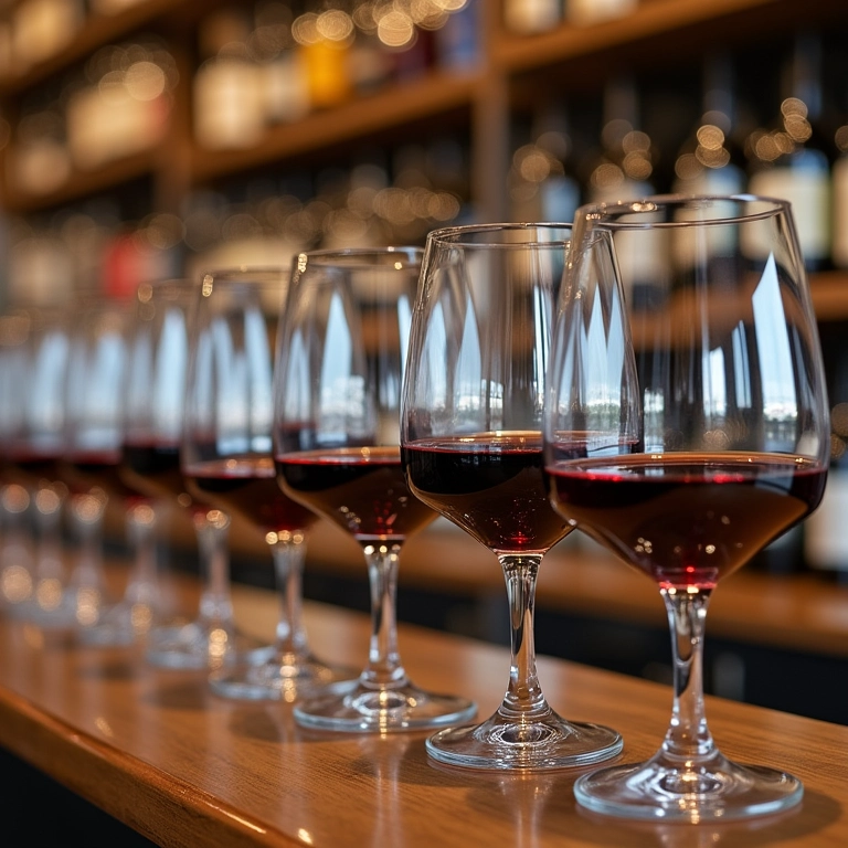 Taças de vinho em loja com diversos organizadores disponíveis.