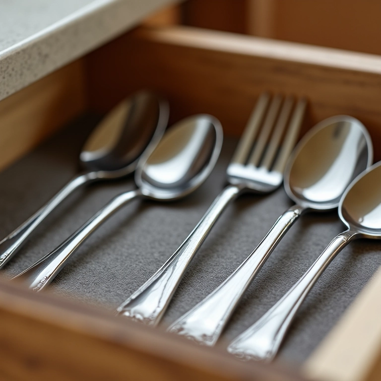 Talheres com feltro embaixo para evitar riscos dentro da gaveta.