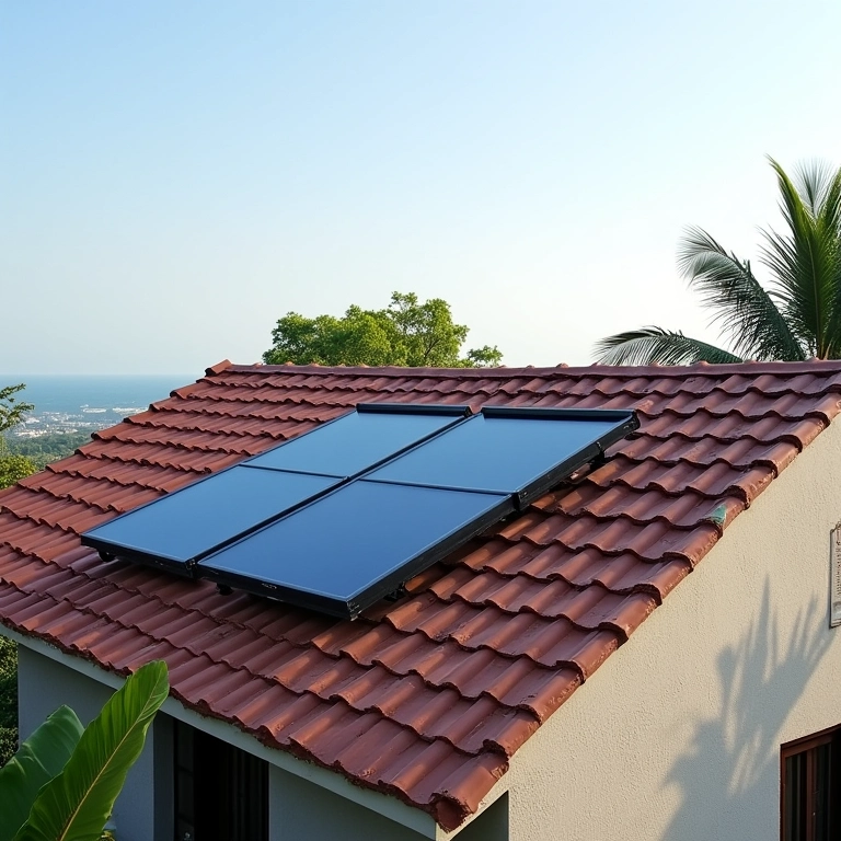 Telhado com sistema de aquecimento solar, demonstrando uso eficiente do espaço.