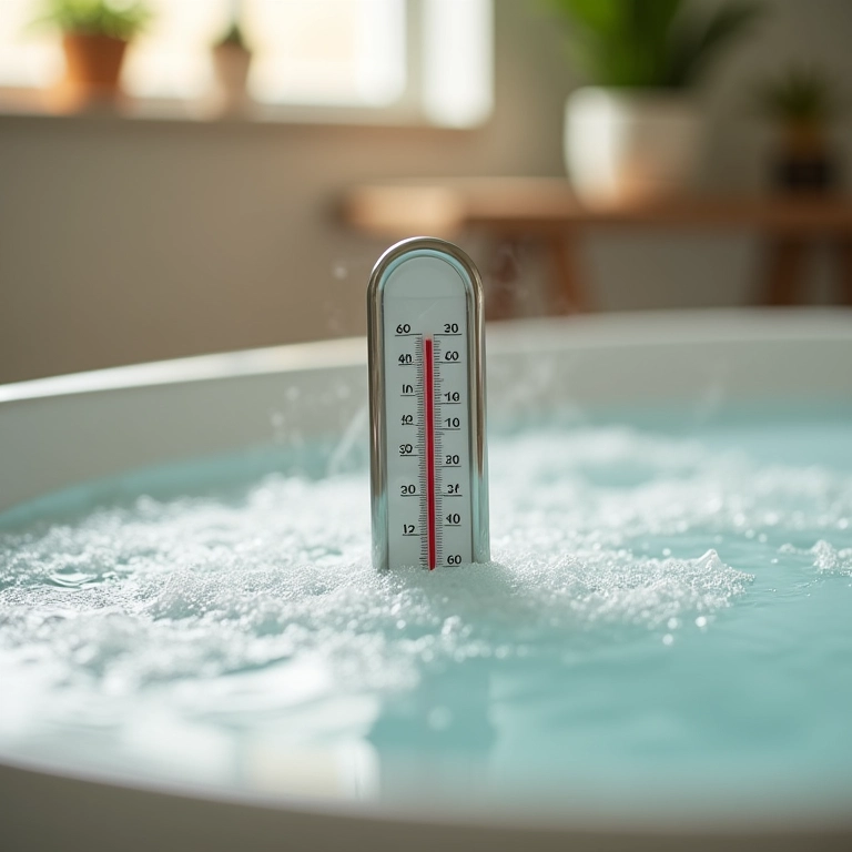 Termômetro em uma banheira mostrando a temperatura ideal da água.