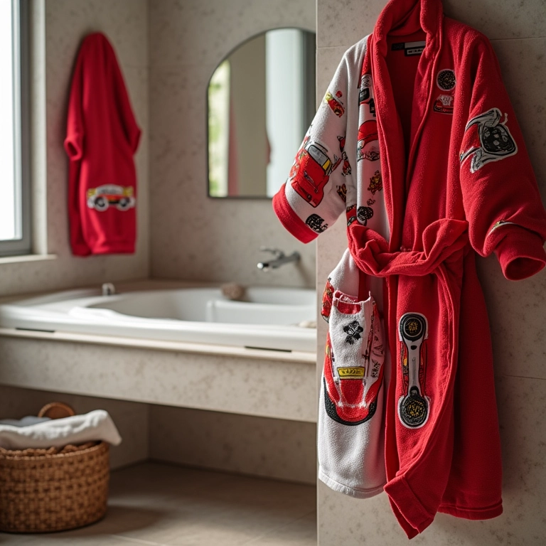 Toalhas e roupões temáticos de corrida, confortáveis e estilosos.