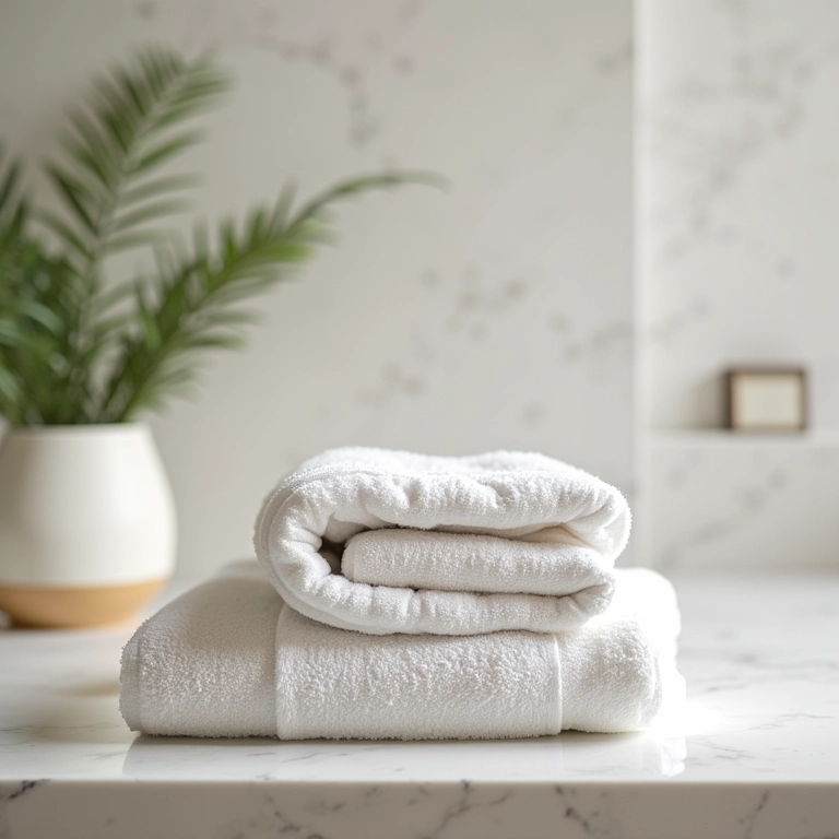 Toalhas macias e felpudas em um banheiro.