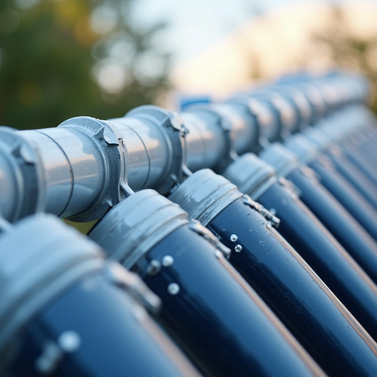 Tubulação de sistema de aquecimento solar transportando água quente.