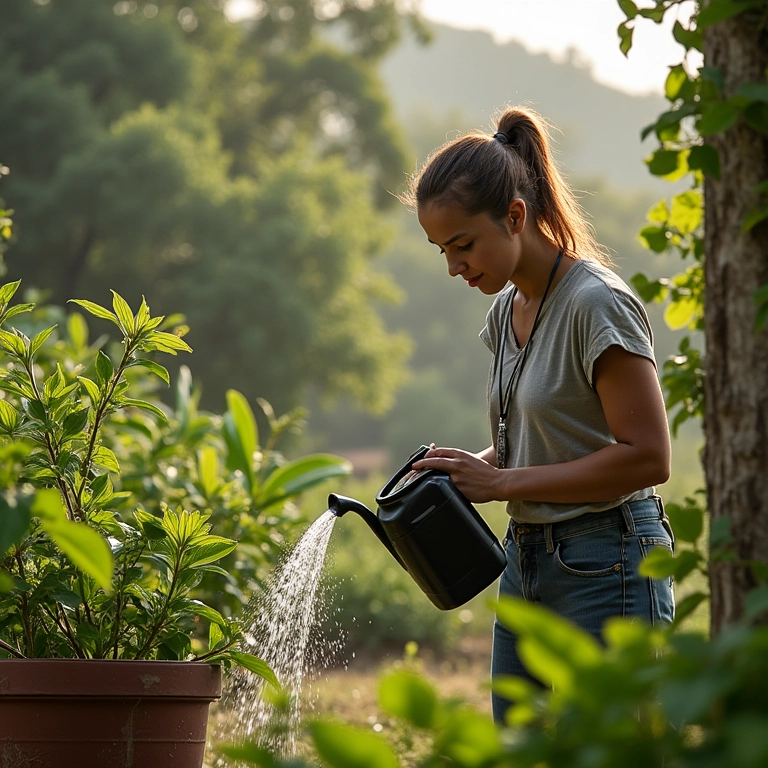 Utilização inteligente da água da chuva para regar plantas.