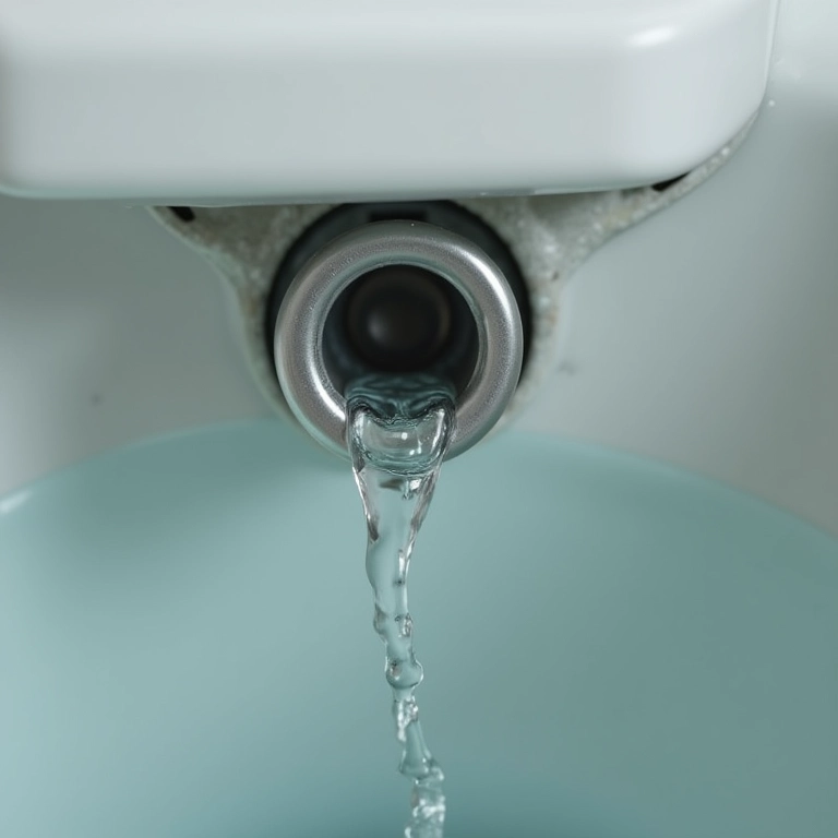 Válvula de descarga do vaso sanitário com vazamento.