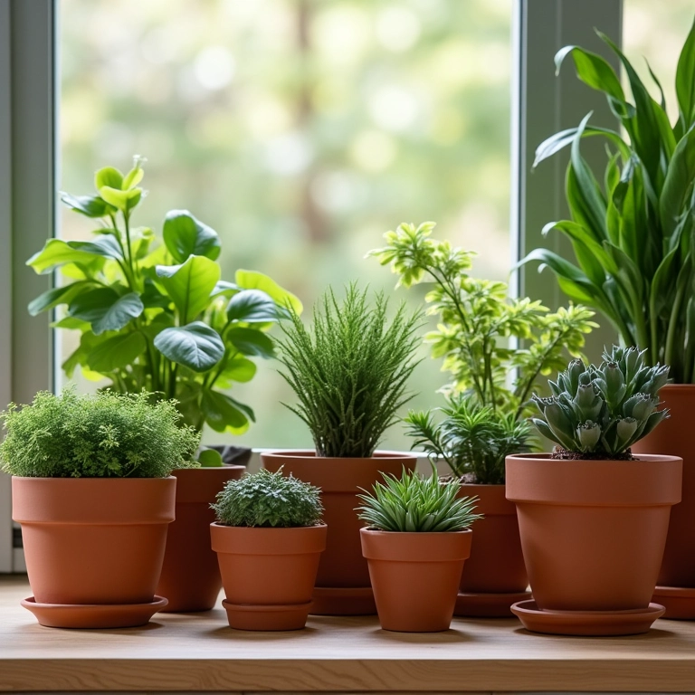 Variedade de vasos para plantas, de terracota a cerâmica.