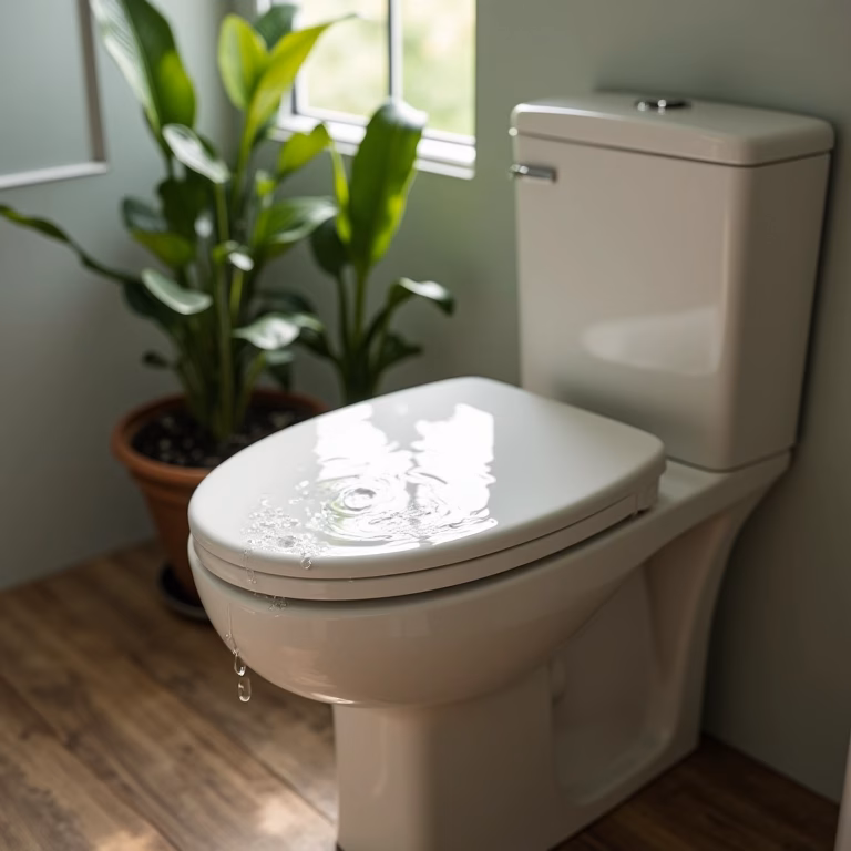 Vaso sanitário com pequeno vazamento em banheiro moderno.