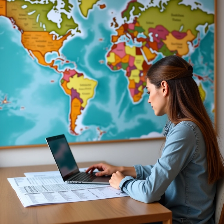 Viajante planejando viagem com mapas e laptop, destinos brasileiros.