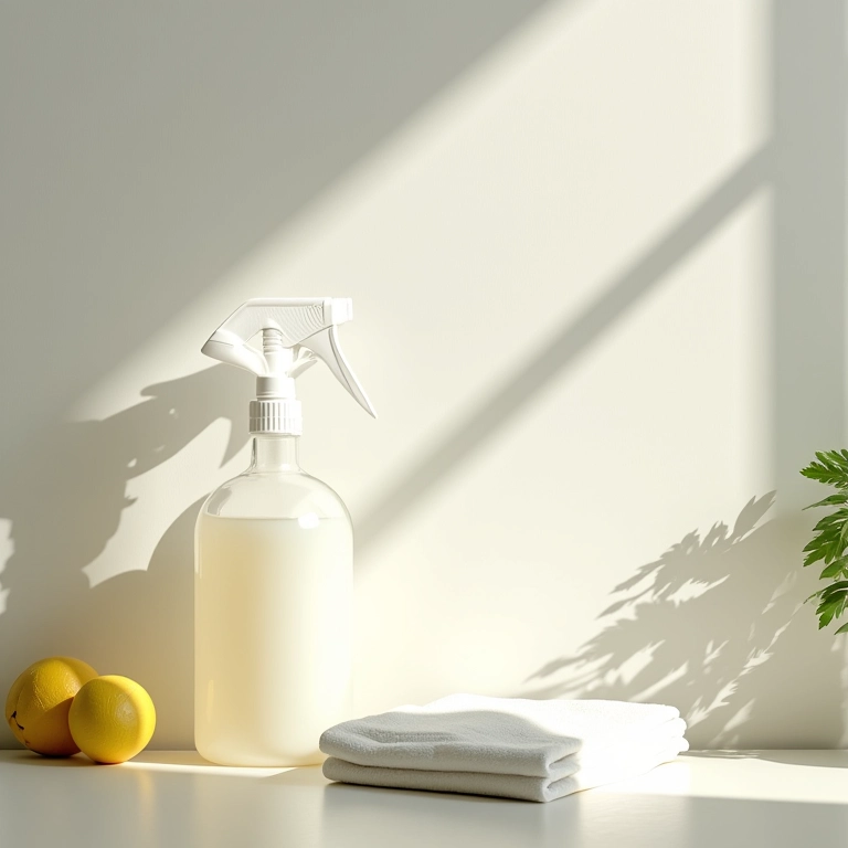 Vinagre branco em spray ao lado de parede com mofo, pronto para limpeza.
