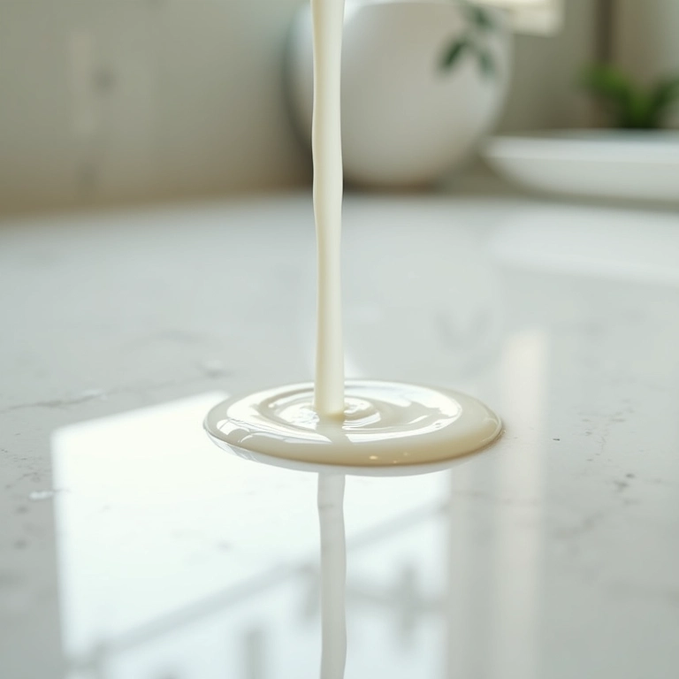 Vinagre branco sendo derramado em um piso de porcelanato, demonstrando seu poder desengordurante natural.