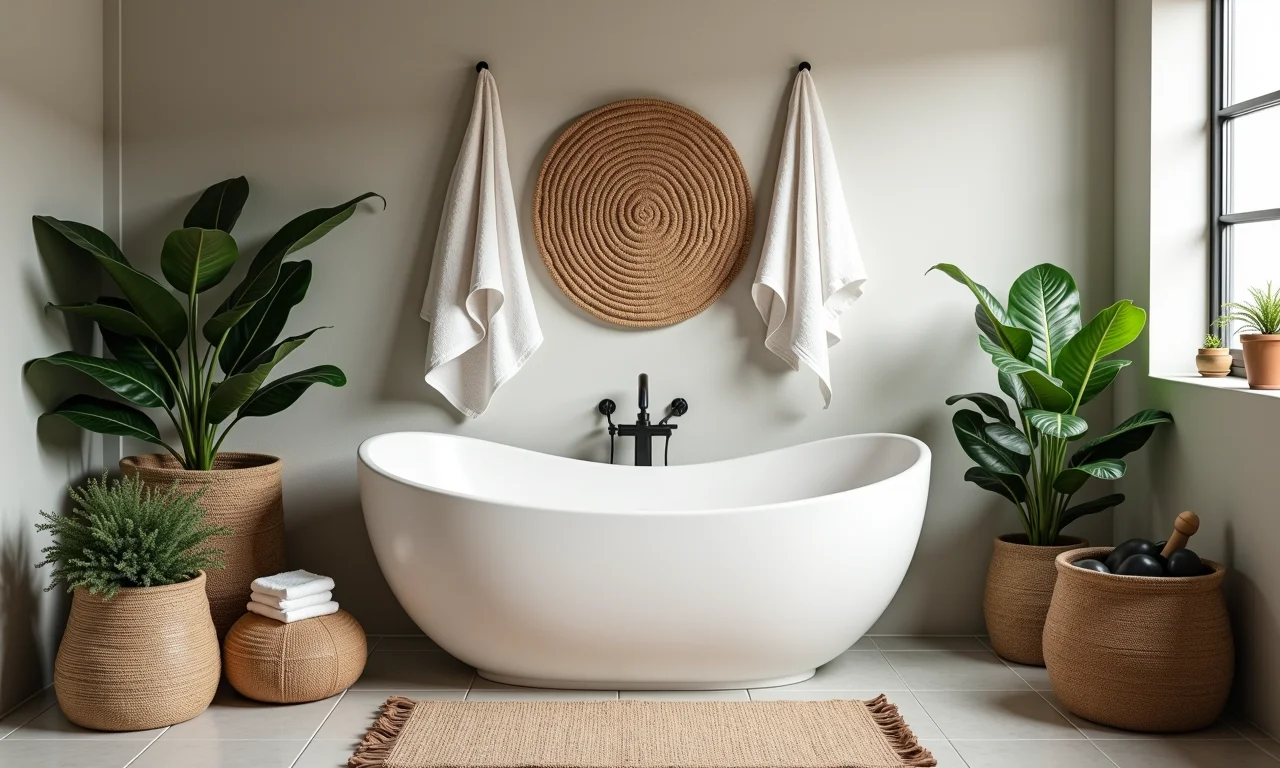 Acessórios e decoração em banheiro renovado.