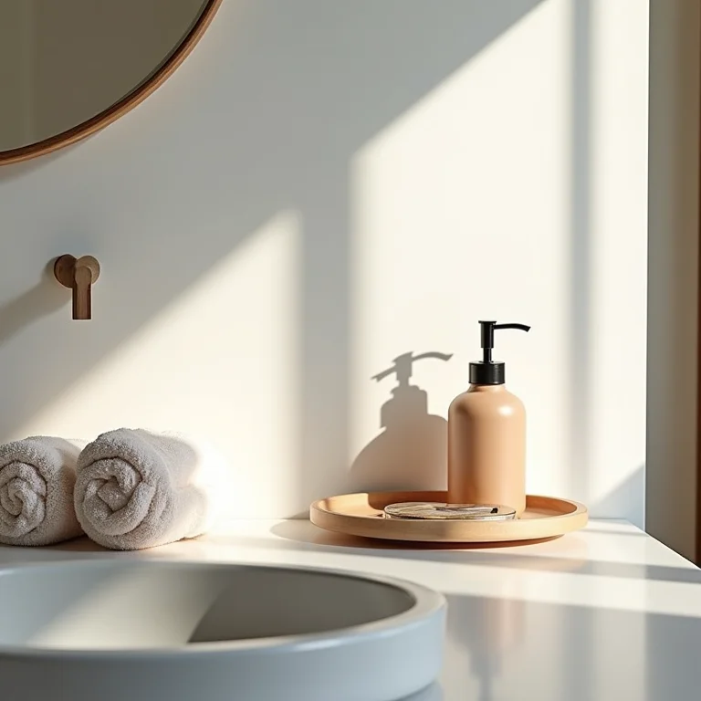 Acessórios e detalhes em um lavabo pequeno