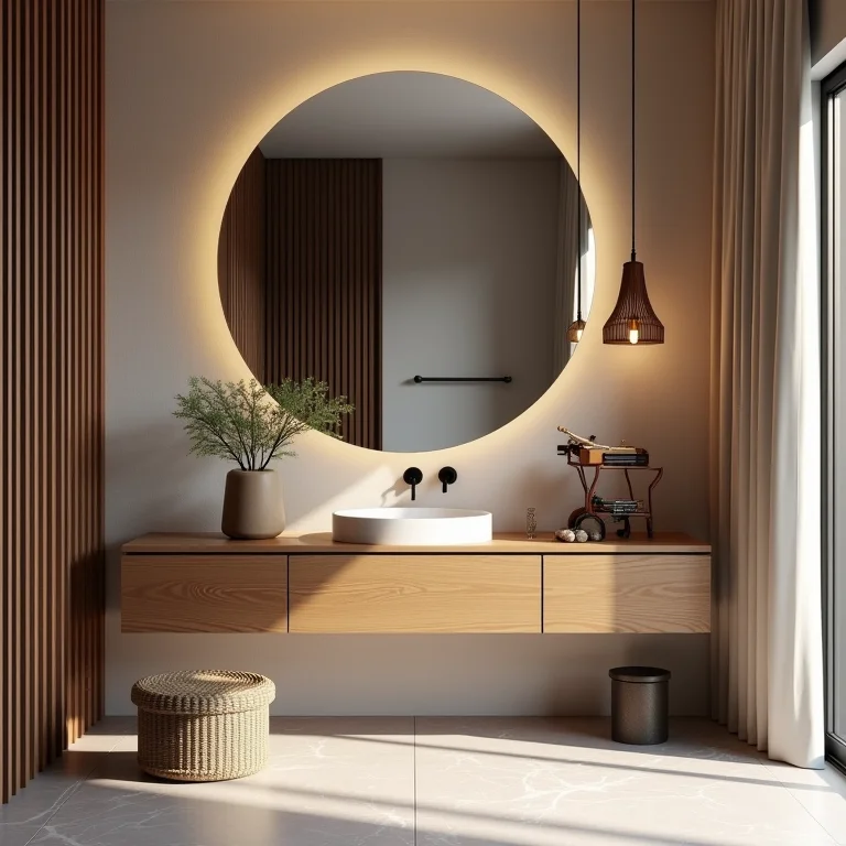 Acessórios musicais decorando um banheiro temático, adicionando charme e personalidade.