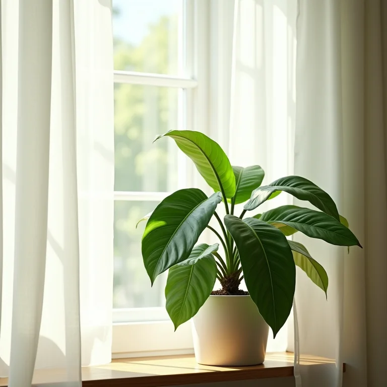 Aglaonema recebendo luz natural filtrada pela janela
