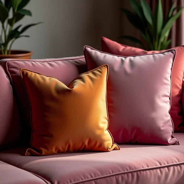 Almofadas de seda sobre um sofá de veludo