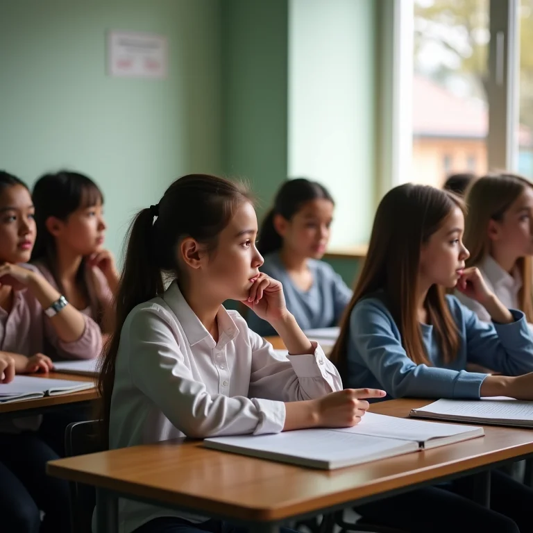 Alunos concentrados em sala de aula renovada, mostrando melhora no desempenho.
