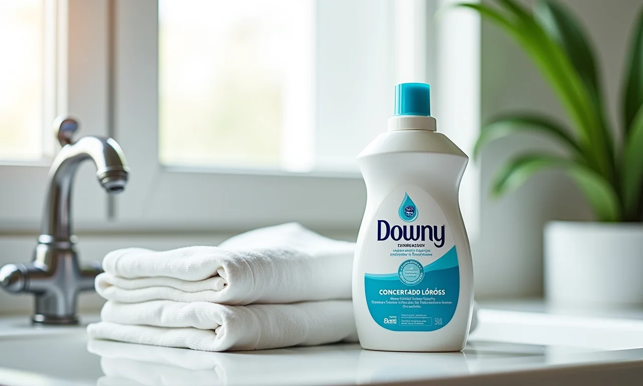 Amaciante Downy Concentrado Lírios ao lado de camisetas macias e limpas.