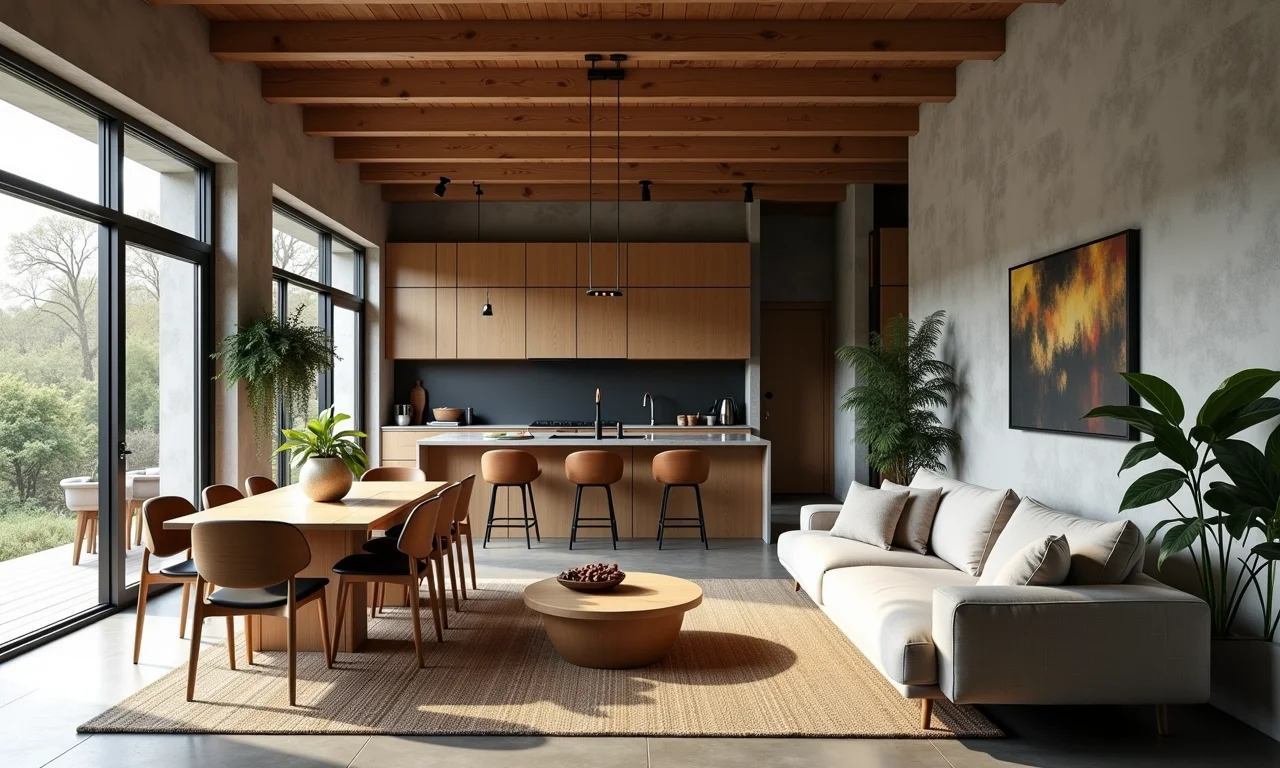 Ambientes integrados em loft de galpão.