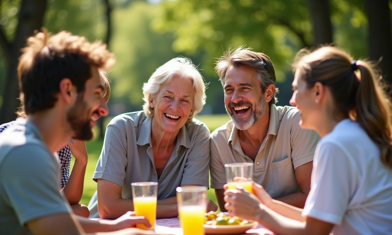 Amigos se divertindo em piquenique com brincadeiras.