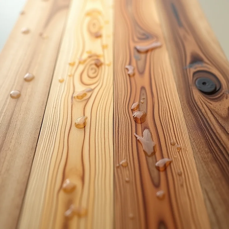 Amostras de madeira danificadas pela umidade em banheiro