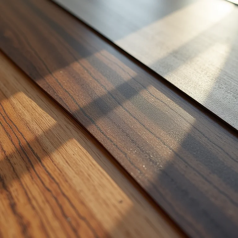 Amostras de materiais e acabamentos para mesas de canto com prateleiras.