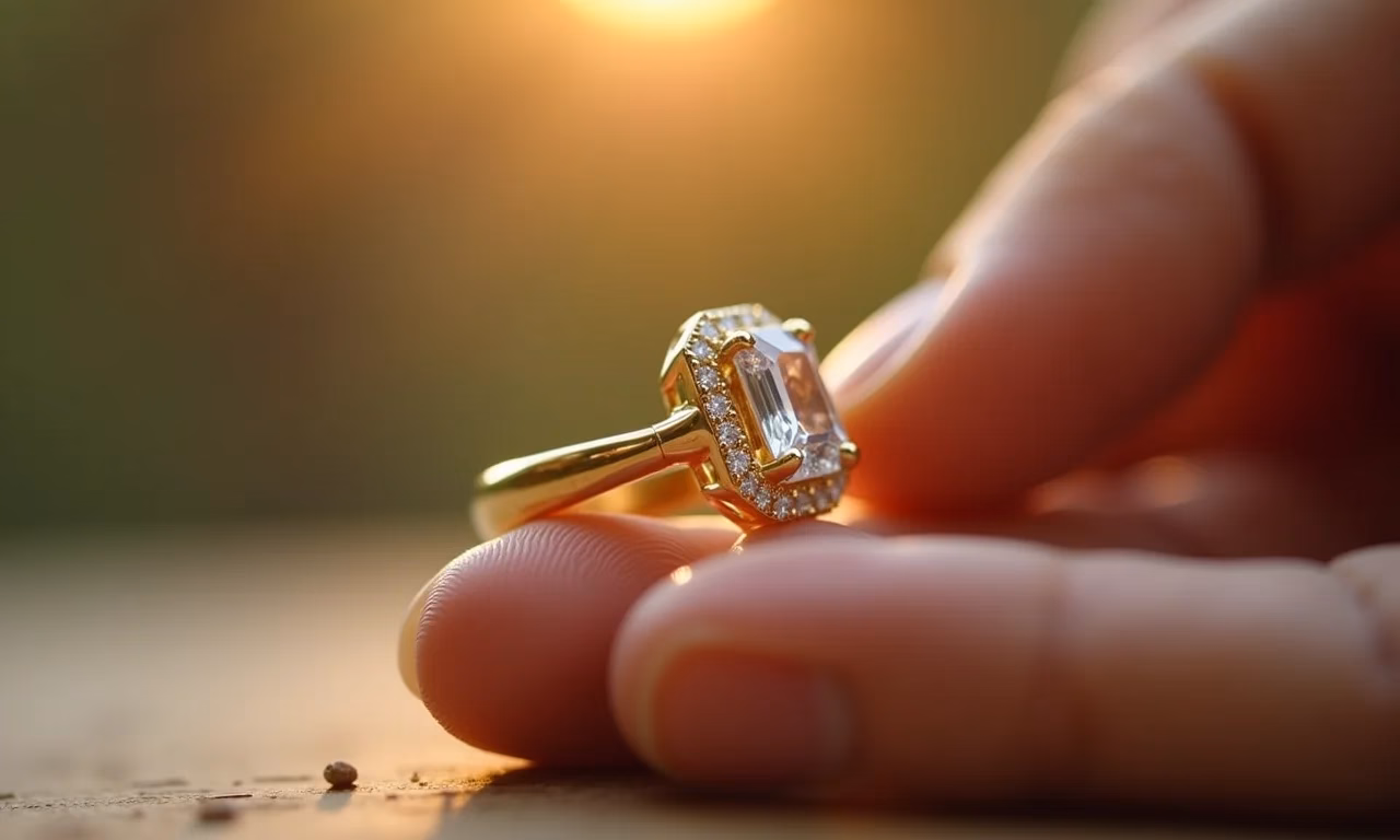 Anel de ouro brilhando após a limpeza.