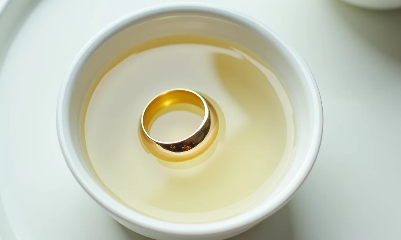 Anel de ouro de molho em vinagre branco.