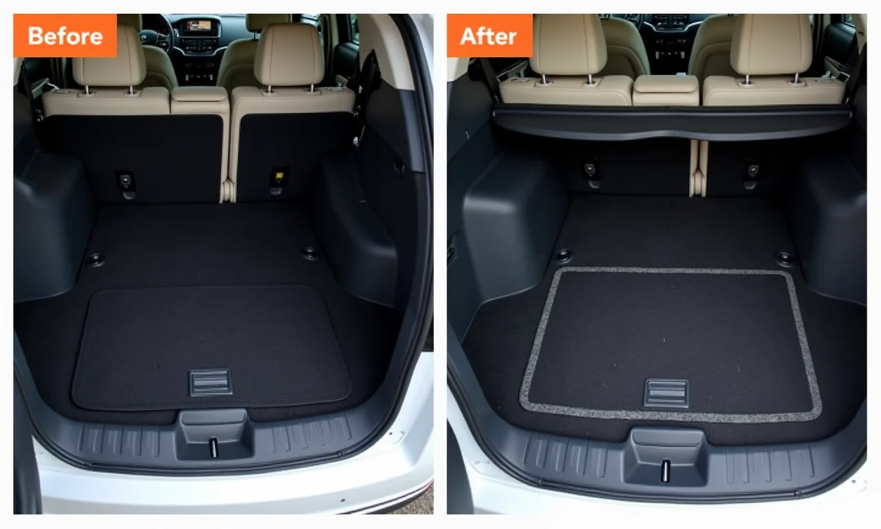 Antes e depois da limpeza profunda do carpete do carro.