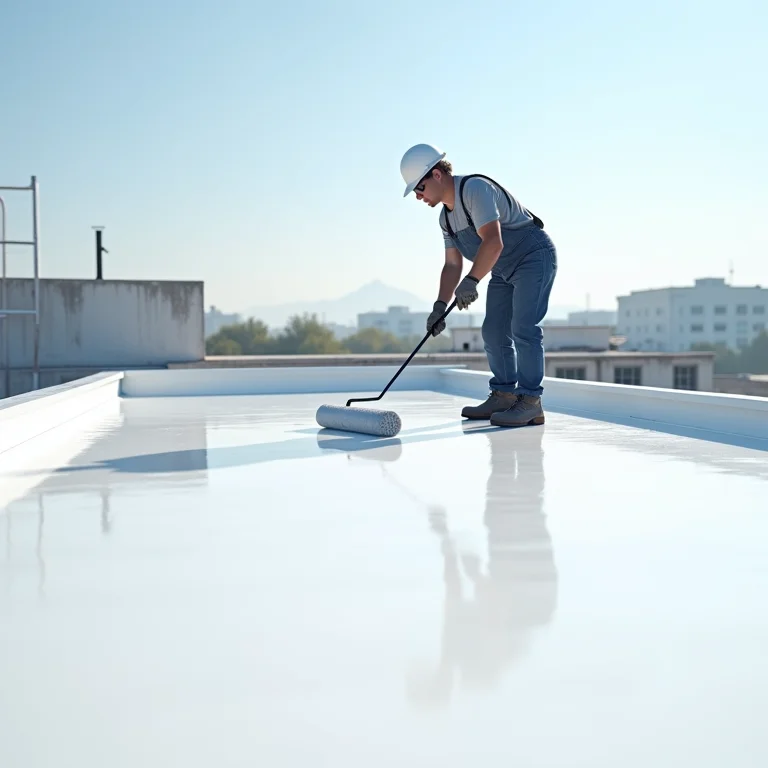 Aplicação de membrana acrílica em telhado