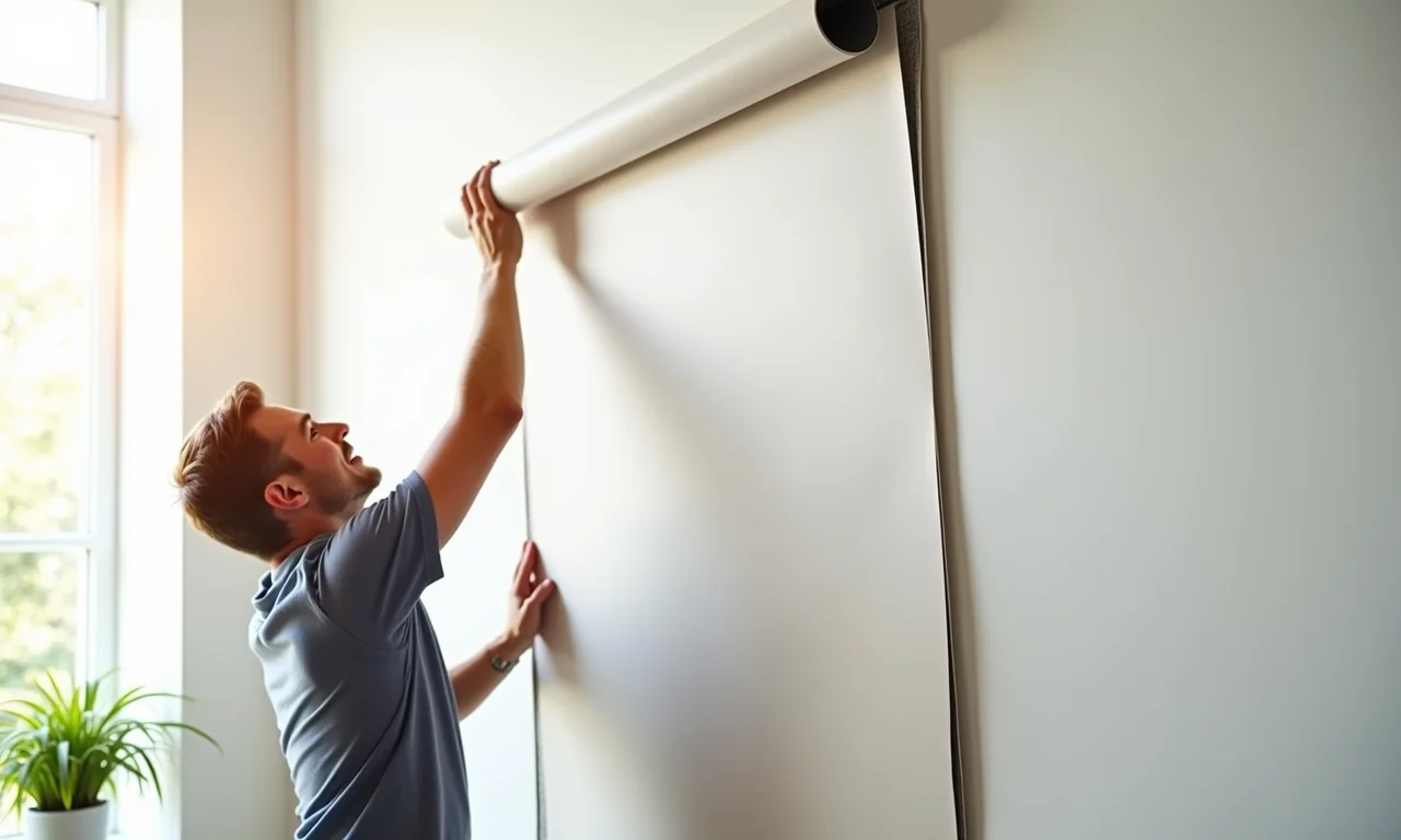 Aplicando papel de parede autoadesivo.