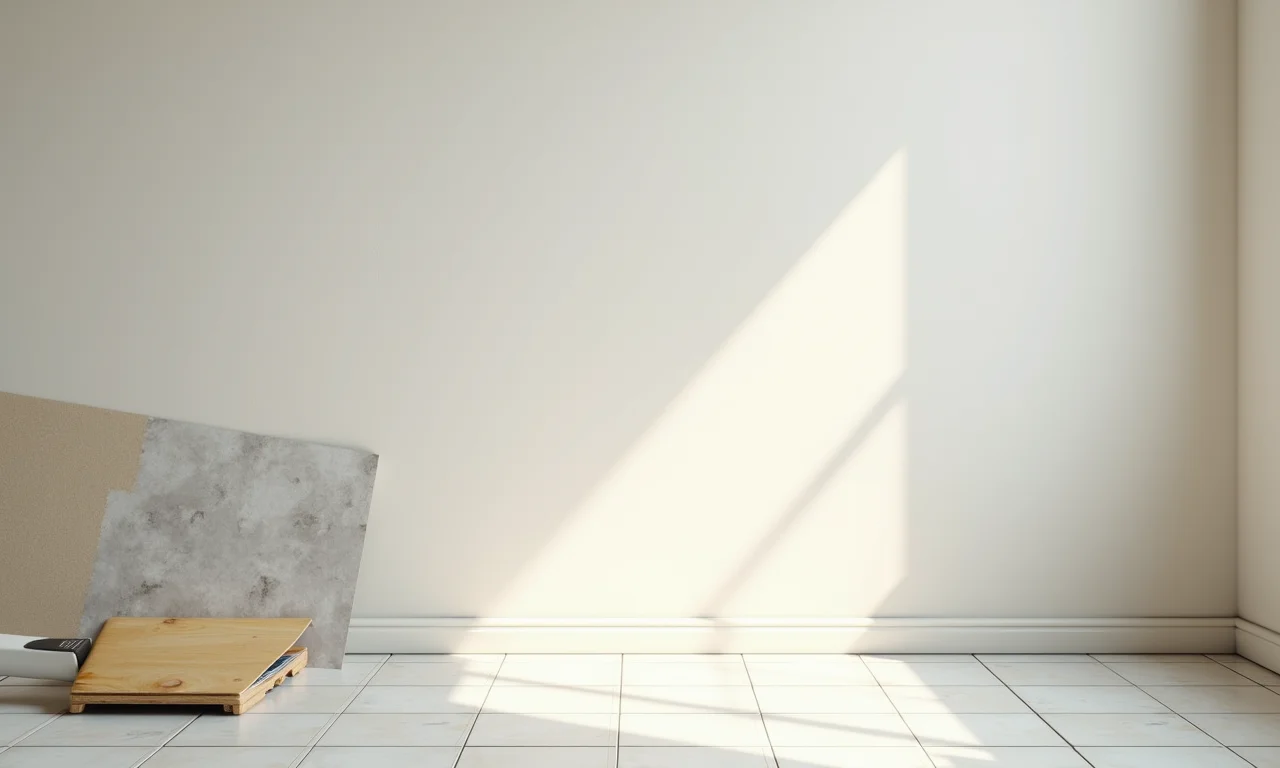 Aplicando papel de parede sobre azulejos.