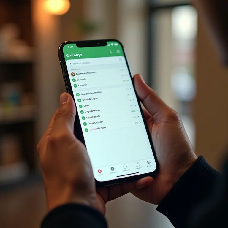 Aplicativo de lista de compras em um smartphone.