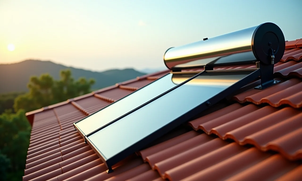 Aquecedor solar de água instalado em telhado de casa brasileira.
