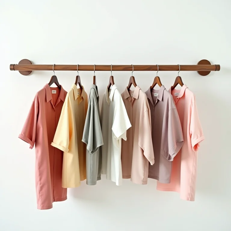 Arara de parede com roupas coloridas