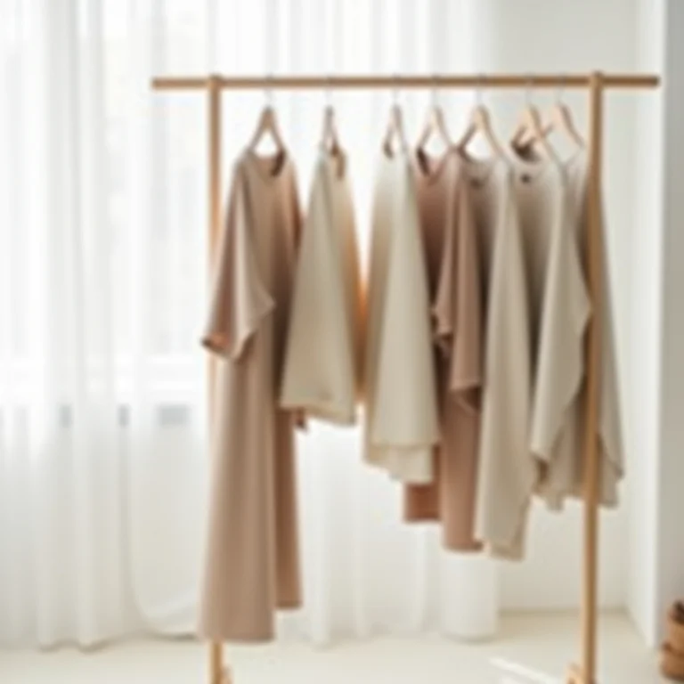Arara de roupas minimalista com peças neutras e organizadas
