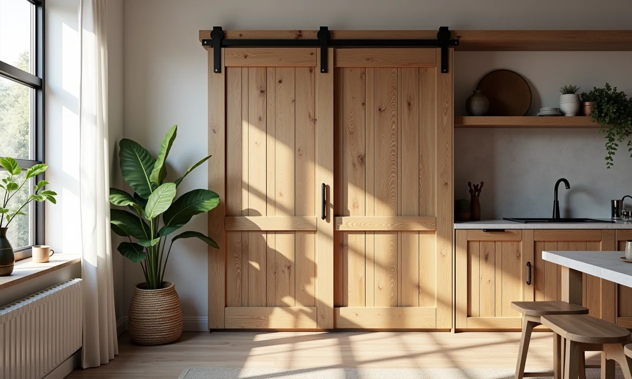 Armário aéreo de pallet com porta de correr em cozinha com decoração brasileira.