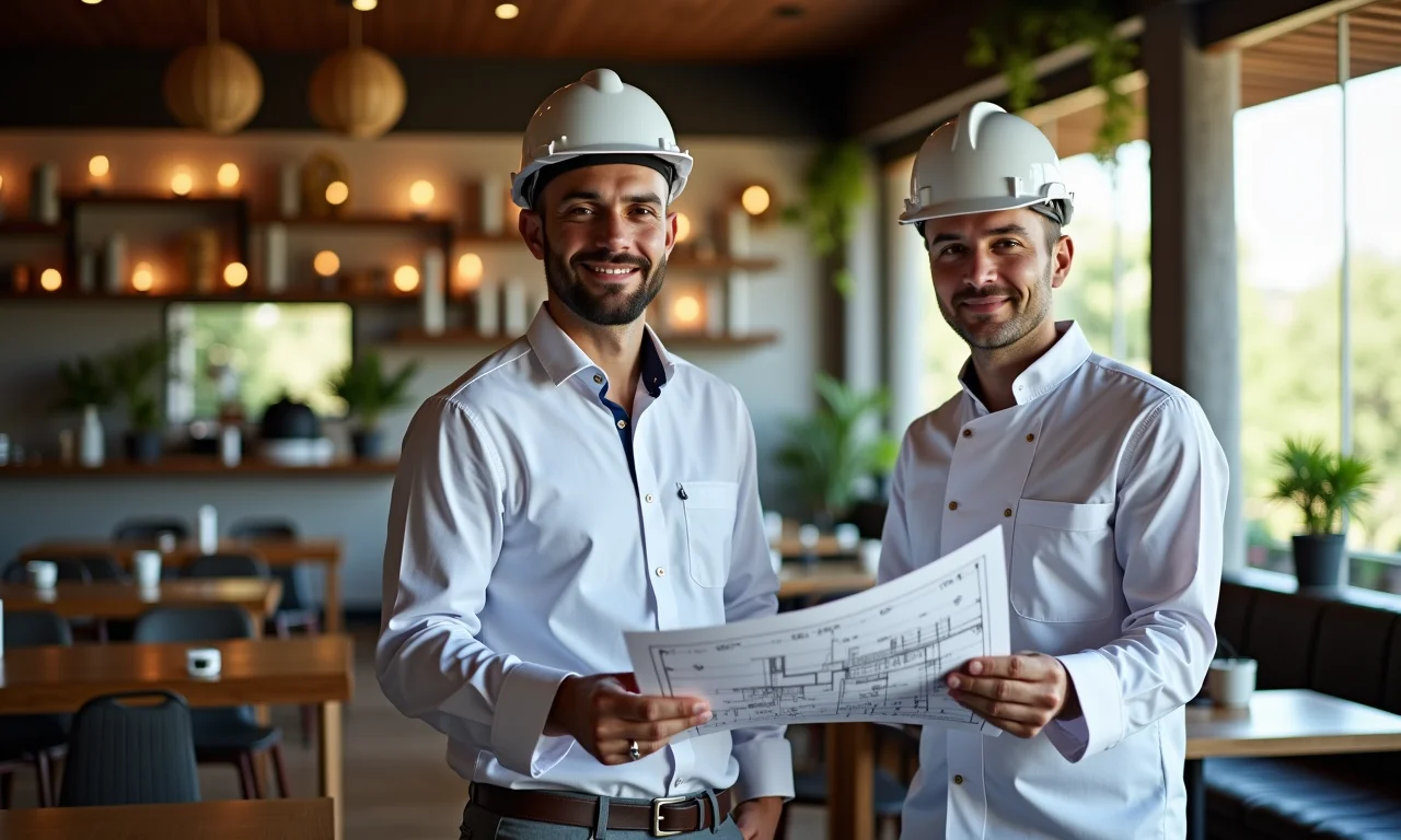 Arquiteto analisando layout de restaurante para otimizar o espaço.