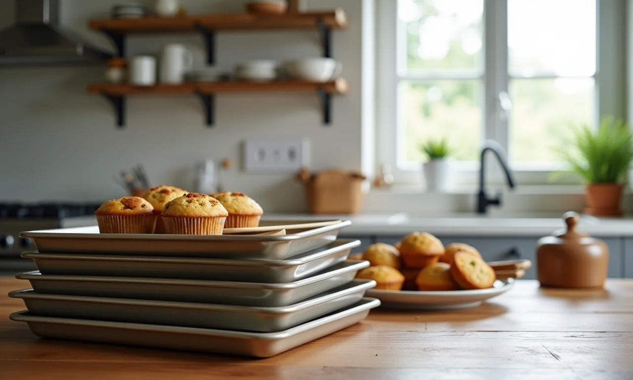 Assadeiras antiaderentes com produtos de panificação veganos.