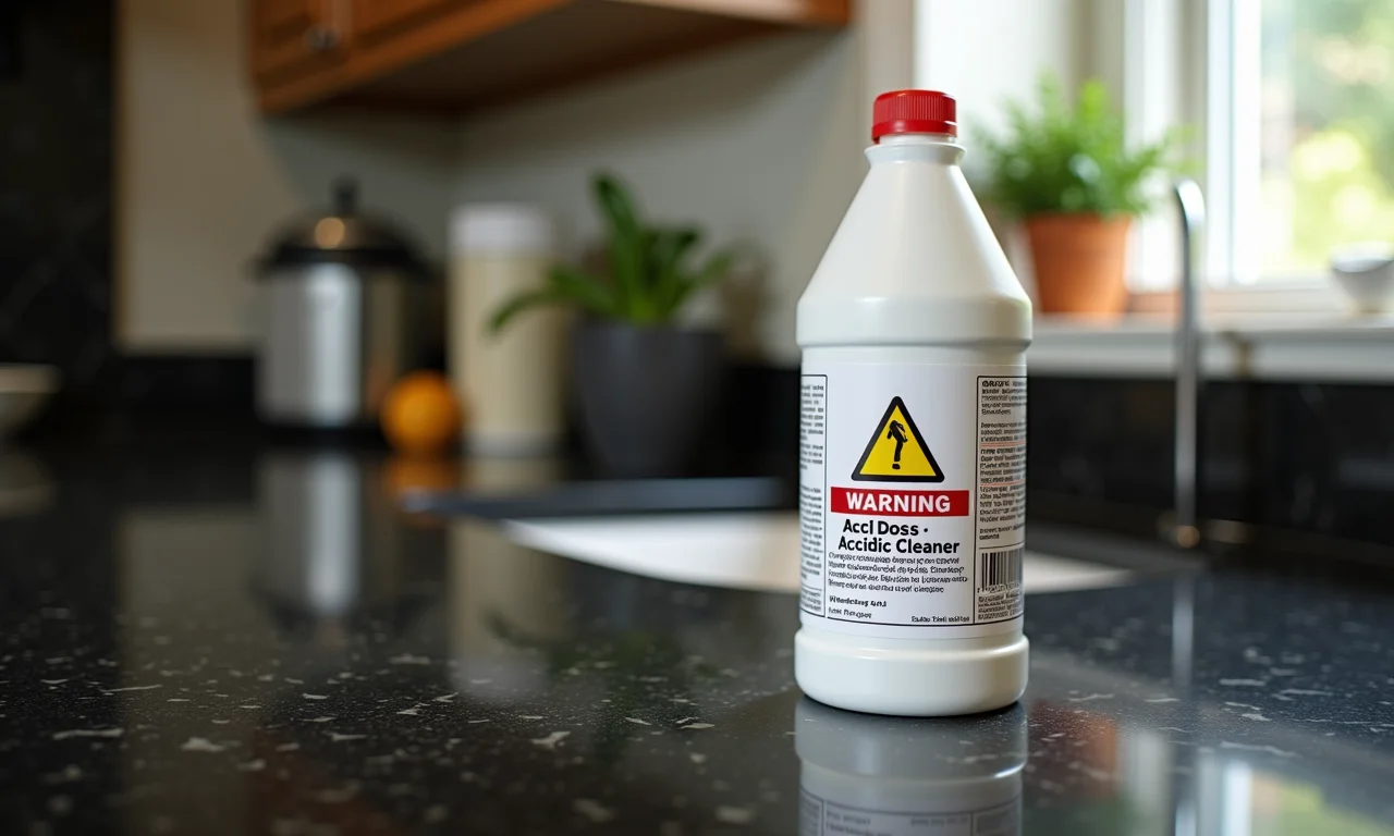 Aviso sobre produtos ácidos perto de granito preto São Gabriel.