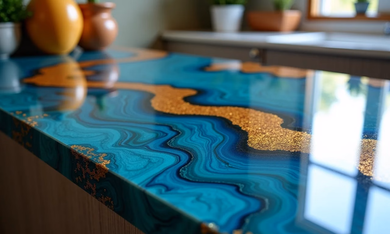 Bancada de resina epóxi com design moderno e elegante.