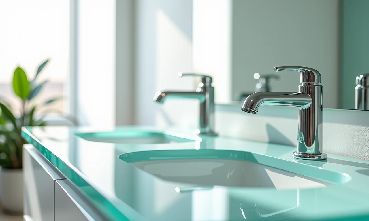 Bancada de vidro com design moderno e leve.