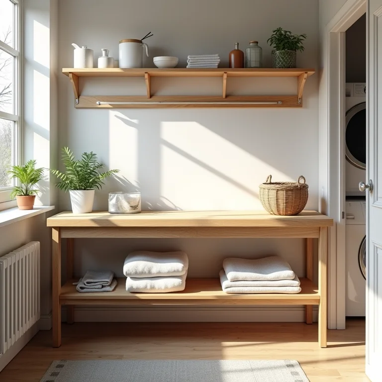 Bancada dobrável oferecendo versatilidade para as tarefas do dia a dia na área de serviço.