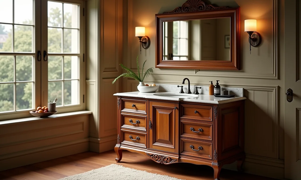 Bancada em madeira maciça com design clássico e elegante.