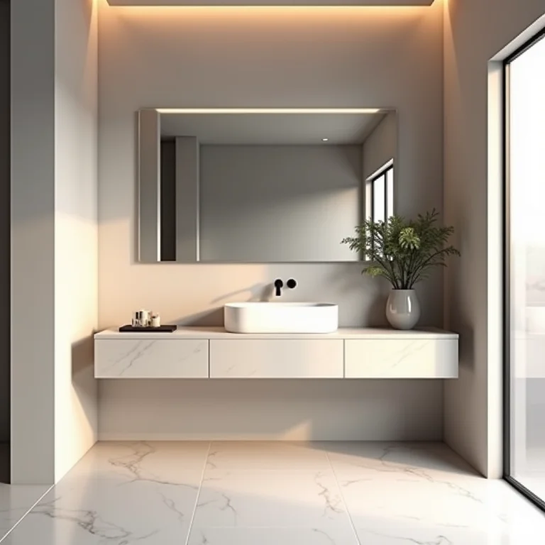 Bancada suspensa para otimizar espaço em banheiro pequeno