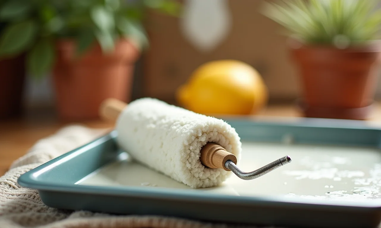 Bandeja de tinta com rolo pronta para uso.