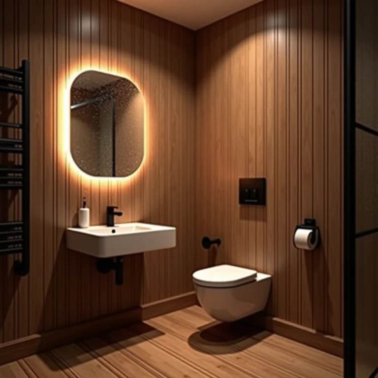 Banheiro amadeirado com ventilação insuficiente