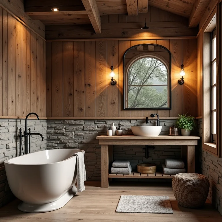 Banheiro amadeirado rústico com charme