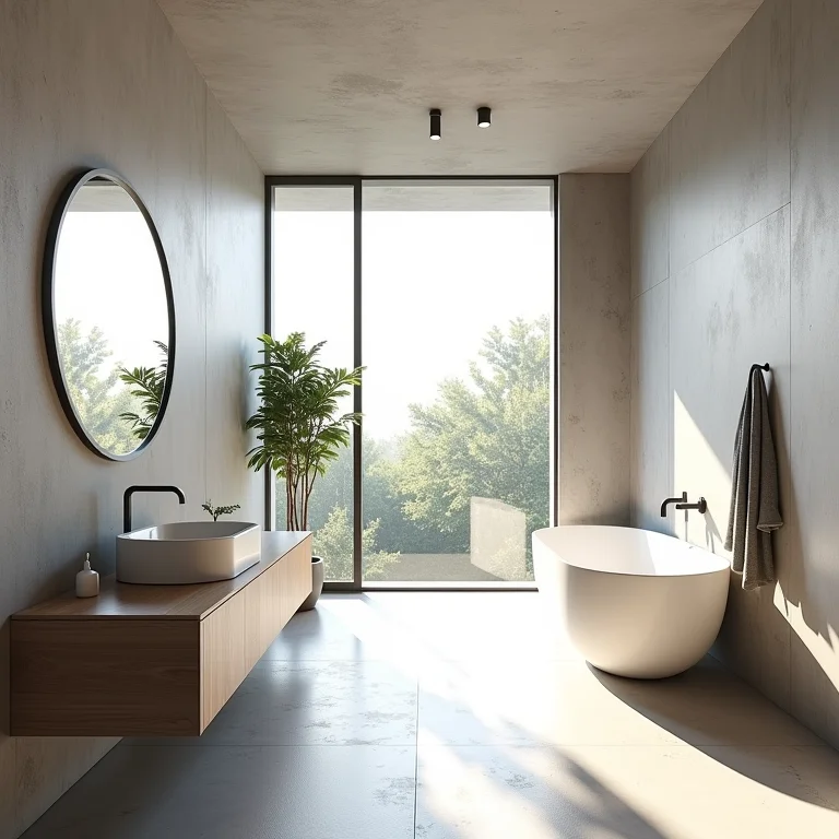 Banheiro com cimento queimado e ótima ventilação