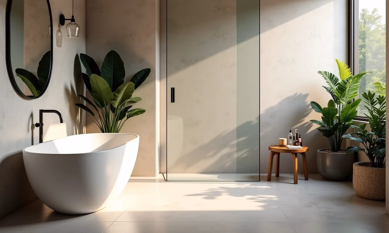 Banheiro com porcelanato acetinado e polido, design brasileiro.