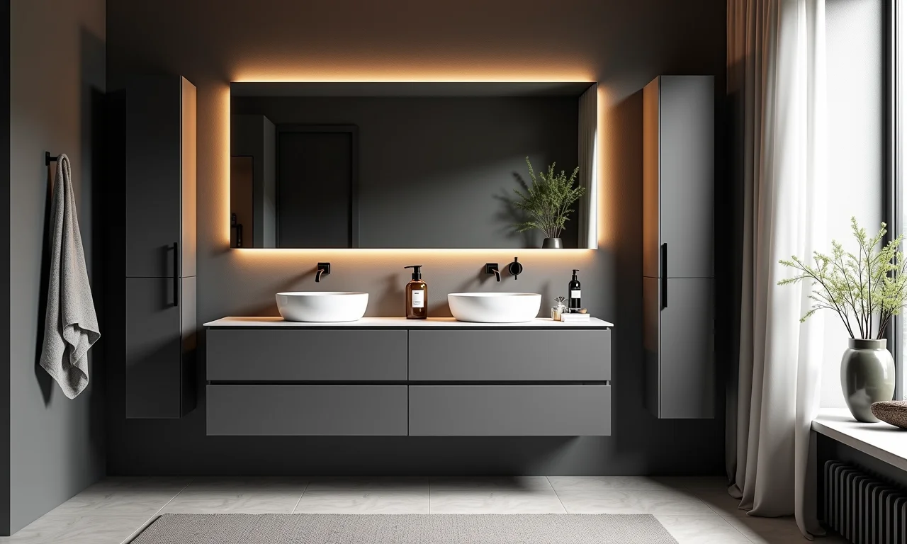 Banheiro moderno e sofisticado com gabinete elegante 60x40.